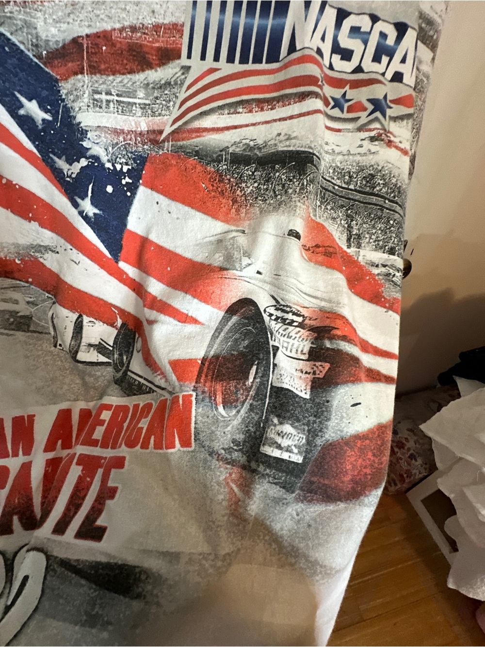 Chase Authentics White Red Blue NASCAR 'An American Salute' Vintage Graphic Tee - Picture 4 of 4